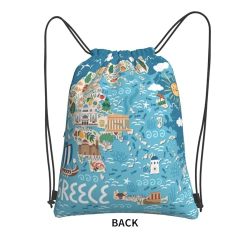 Greece Map Drawstring Gym Bag Sports String Backpack For Beach Picnic, Family Outing3