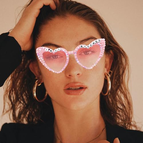 21st Birthday Sunglasses - Pink 'I'm 21 Bitches' Shiny Bling Diamond Pearl Glasses for Girls 21st Birthday Party Supplies4
