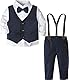 mintgreen Baby Junge Kleidung Formal Hochzeit Anzug Gentleman Weste Outfit Taufe Hosenträger Fliege Satz, Marine, 18-24 Monate, 90