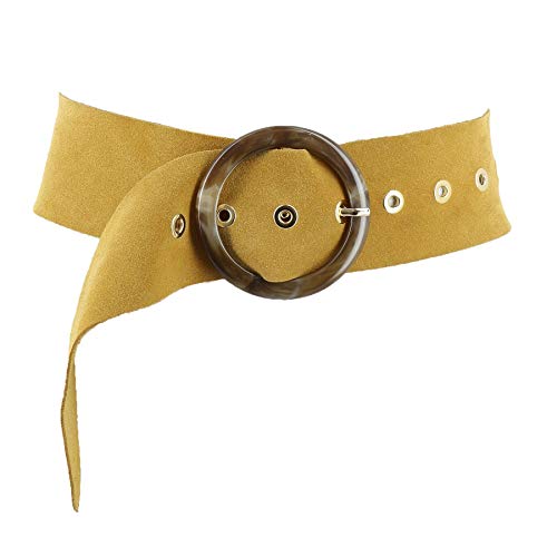Fashiongen - Women's Genuine Italian Suede Leather Belt For Dress, Made In France, Anette -Light Camel, L-Xl #TOP13