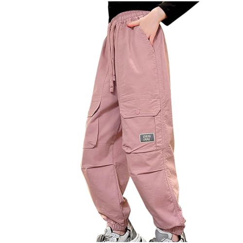 Girls Cargo Pants Drawstring Elastic Waisted Baggy Jogger Pants with Pockets Trendy Streetwear Wide Leg Pants