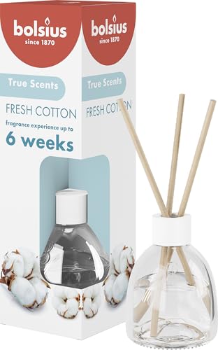 Bolsius - True Scents - Palitos Perfumados Difusores de Aroma para Interiores - Algodón Fresco - 1 Pieza - 60 ml - hasta 6 semanas - Fragancia para Interiores - con extractos Naturales