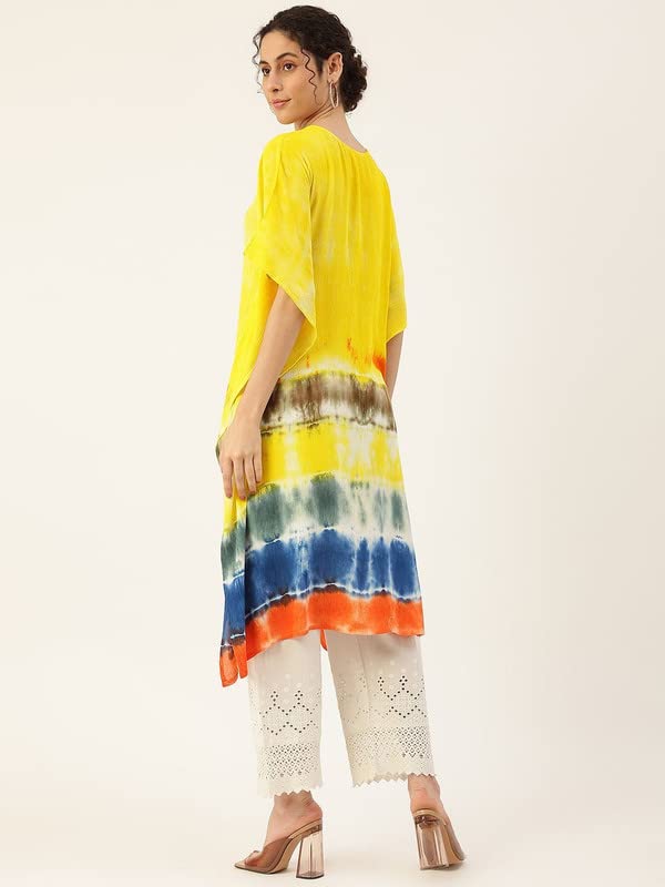 Image of Maaesa Women Handcrafted Tie & Dye Rayon Crepe Kaftan Kurta | Casual Wear | Flowy Kaftan Style | Lightweight & Breathable Fabric