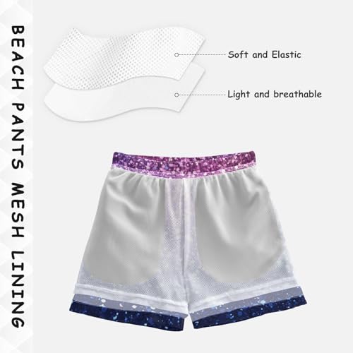 Pigsaly Boys Swim Trunks Bright Indigo Deep Purple Gradient Flashing Glitter Boys Board Shorts Swimsuit Swimwear 3T4