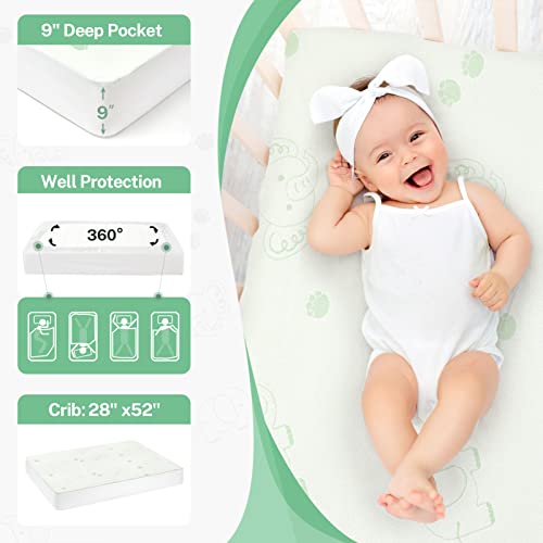 Crib Mattress Protector, Maidmax Waterproof Crib Mattress Protector, Quilted Fitted Baby Mattress Cover, Soft Breathable Bamboo Fiber Toddler Mattress Protector, White, 28 X 52 Inch #TOP5