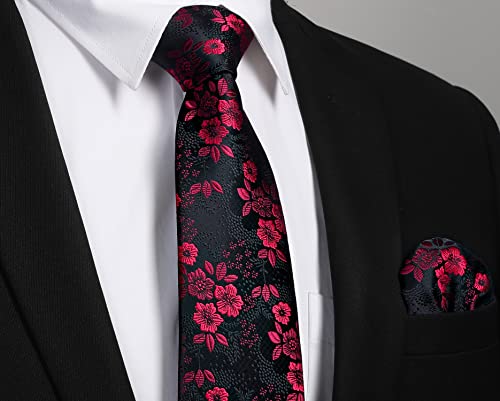 Image of Enlision Ties for Men Floral Tie Handkerchief Cufflinks Set Formal Flower Classic Mens Necktie & Pocket Square Wedding