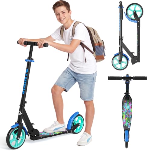 Image of SIMATE Kick Scooter for Kids Teens & Adults, 4 Adjustable Heights, 8IN All Terrain Big Wheels, Foldable and Lightweight, Gifts for Girls Boys