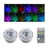 Sbulhia 2PCS Mini Submersible LED Lights for Car, Waterproof Underwater Flameless Accent Light with Remote Control, Battery Operated Multicolor Changing Light for Vehicle Interior
