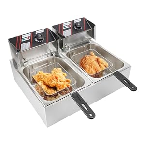 Friteuse Elektrische friteuse 12L 5000W dubbele gastro friteuse, temperatuurbereik 60-200 °C, roestvrijstalen friteuse met 2 friteuses en 2 roestvrijstalen manden, voor alle soorten gerechten