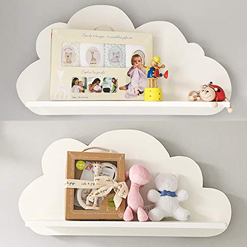 Cloud Shelves for a Children’s Nursery Floating Shelf Design (Pair - 2X Shelves) Shelving Child's Bedroom Themed Boy/Girl - Available in White, Grey, Blue or Pink (white)