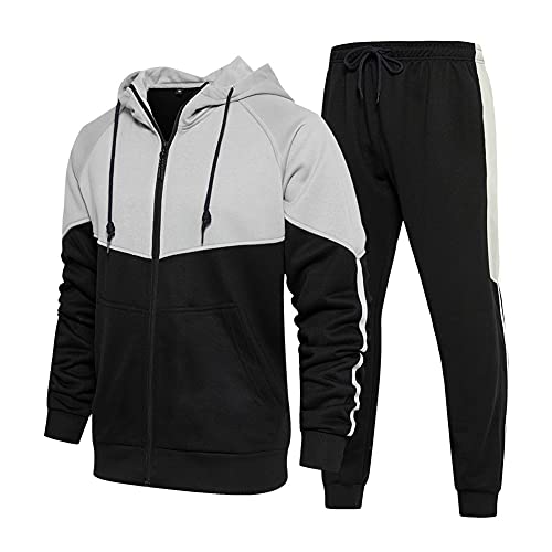 AOTORR Mens Tracksuit Set Full Zip Hooded Jacket Jogging Tops Bottoms Sweatshirt Suit with Pockets TZ95 Black M