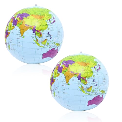 OUDQFCJ 2 Pcs Gonfiabile del Globo del Mondo Globo del Mondo Globo del Mondo Gonfiabile Palla Pallone da Mare Spiaggia Gonfiabile con Mappamondo Mond per Il Gioco in Spiaggia o per l'insegnamento