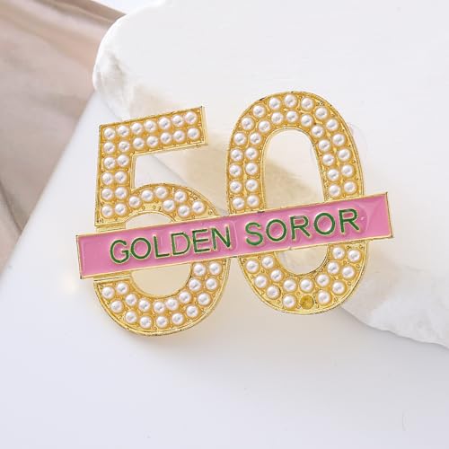 Image of Sorority Jewelry Gifts Metal Pearl Figure Number Letter Golden Soror 50 Brooch Pink Green