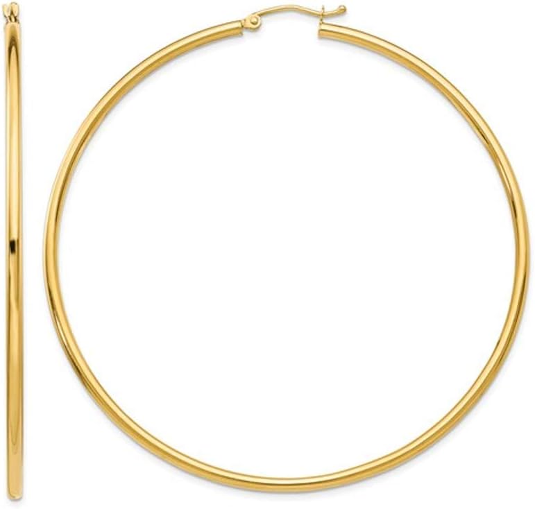 14K Yellow Gold Large Hoop Earrings (2.5mm Thick, 2.5 Inches Height)