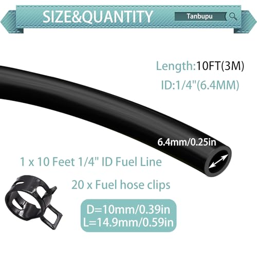 Image of 10 Feet 1 /4 Inch ID Fuel Line Hose with 18 2 /5 inch ID Clamps for Kawasaki Kohler Briggs & Stratton Small Gas Diesel Powersports Engines and Generators