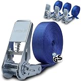 Spanngurt mit Ratsche 4er Set | TÜV geprüft | 4 m oder 6 m | 25 mm breit | Ratschengurt Ratschenspanngurt Zurrgurt belastbar bis 800 kg - 4er Pack 2.5 cm x 6 m