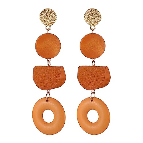 STWTR Women's Natural Wood Earrings Variety of Fashion Earrings Stainless Steel Earrings Minimalist Retro Earring Set Wooden Natural Hollow Earrings Curved (K)