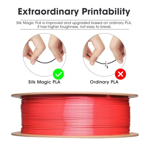 Image of eSUN Silk Magic PLA Filament 1.75mm, Shiny Silk Dual Color Co Extrusion 3D Printer Filament, 1KG (2.2 LBS) Spool 3D Printing Color Change Filament for 3D Printers, Red Gold