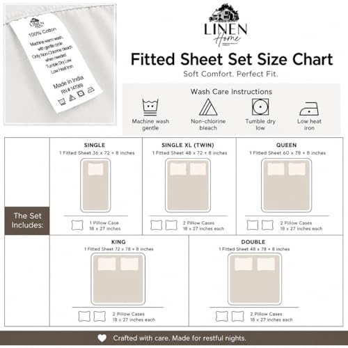 Image of Linen Home Cotton Percale Fitted Bedsheet Set King Size Floral Grey