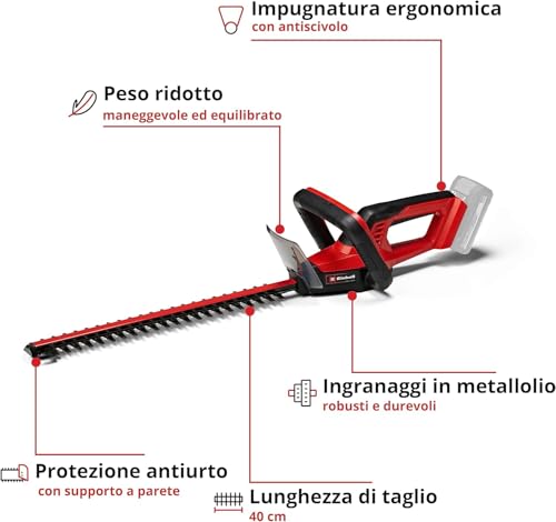Einhell Tagliasiepi a batteria GC-CH 18/40 Li Solo Power X-Change (18 V, 40 cm lunghezza di taglio, 13 mm distanza tra i denti, maniglia ergonomica, senza batteria) - 3
