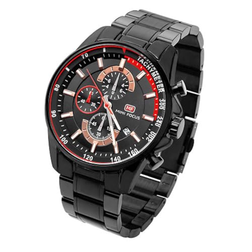 Taffstyle Herren Armbanduhr Edelstahl Wasserdicht Quarz Analog Datum Stopp Stoppuhr Alarm Chronograph Uhr Flieger Sport Fliegeruhr Sportuhr Groß XXL Herrenuhr Männer Schwarz