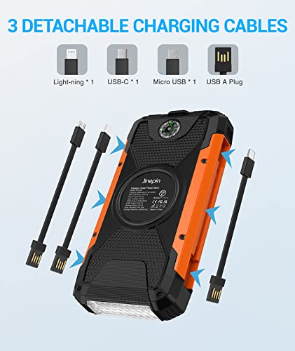 Solar Power Bank 38600Mah Solar Charger Built In 3 Cables Wireless Portable Charger External Battery Pack 5V3A Fast Charge With 4 Outputs 2 Inputs And Led Flashlight Compass #TOP3