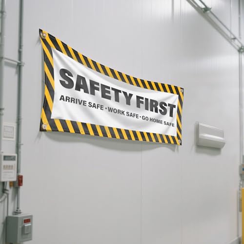 Panneau Safety First lot de 2 bannières polyester pour éviter les accidents de chantier