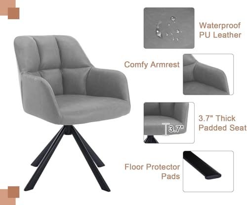 Image of Finch Fox Battle Modern 360 Swivel Mid-Back Arm Faux-Leather Study Upholstered Comfortable Metal Base Computer Office Desk Chair in Light Grey Color (Set of 2)