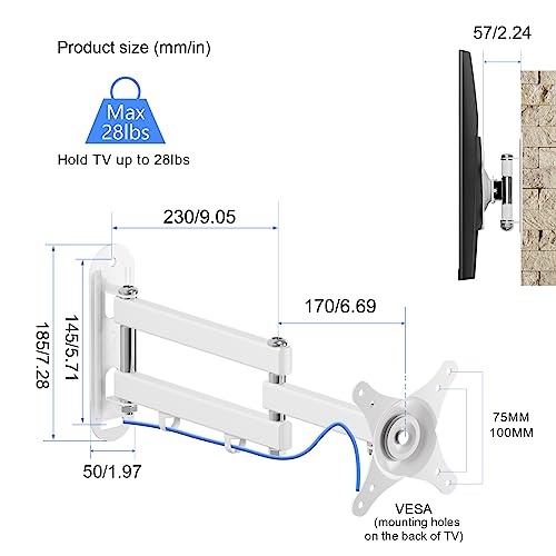 Suptek TV Wall Mount Swivel Tilt Rotation Full Motion Adjustable Articulating for Most 15-32 inch LED, LCD Monitor Wall Mount VESA 75,100, White (MA2720W) by suptek - Image 5