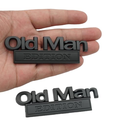 Image of 2pcs Metal Old Man Edition Emblem 3D Badge Fit for Universal Car Truck SUV Side Rear Front Hood Trunk Door Decal Sticker (Black)