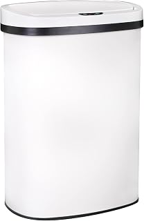 Kitchen Trash Can Office Bathroom Bedroom Waste Bin with Lid Automatic Sensor Touch Free Stainless Steel Garbage Can 13 Gallon / 50L,White