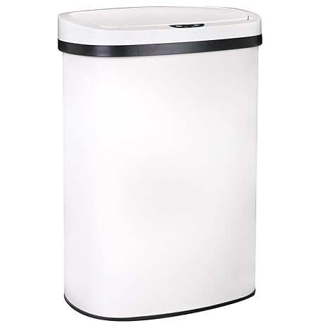 BestOffice | 13 Gallon Trash Can with Lid | Automatic Touchless Garbage Can | Odor Control | Modern Oval Design | Easy to Clean | Stainless Steel | Fits Any Kitchen, Bathroom, Office or Home