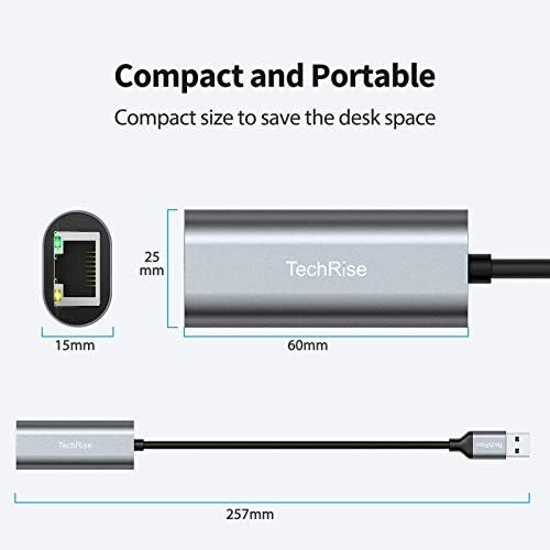 TechRise USB Network Adapter, High Speed USB 3.0 to RJ45 Gigabit Ethernet LAN Network Adapter Supporting 10/100/1000 Mbps