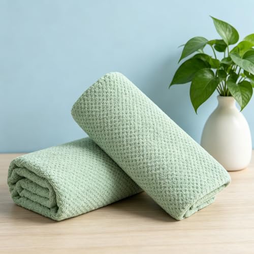 Oliven 2 Pcs Green Hand Towel Set 16x31 Soft Highly Absorbent Quick Dry Bathroom Towels Polyester Plush Towels Set Woven Towels for Bathroom Kitchen Hotel Spa Gym