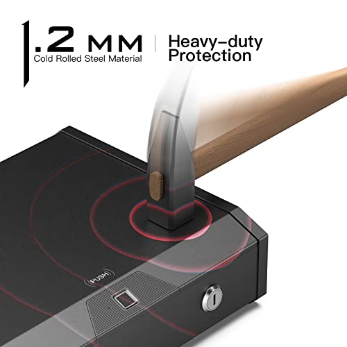 Biometric Gun Safe For Pistols, 40 Sets Of Fingerprint Safe Box, 2 Ways Protect Fingerprint Lock And Keys, Quick-Access Box Safety, Durable & Robust Safe Box For Money #TOP3