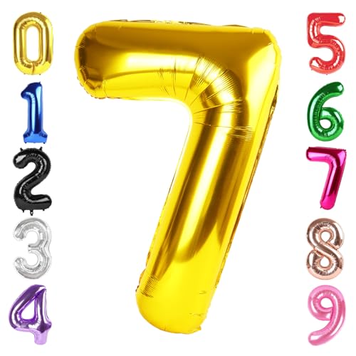 Image of 40 Inch Gold Number 7 Balloon Birthday Party Decorations for Men & Women