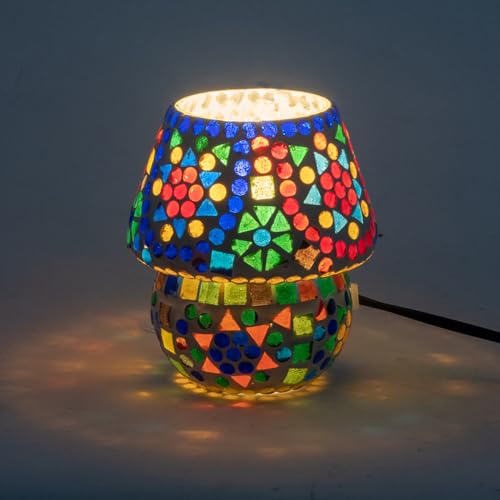 ROCKING GIFTS Lámpara Pequeña de Sobremesa Cristales de Colores para Luz Cálida Relajante, Diseño Único, Ambiente Meditación y Yoga, para Salón o Dormitorio, 13 cm