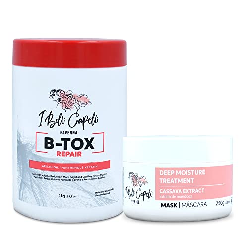 I Belli Capelli Ravenna Kit Hair Botox Treatment For Blond Hair & Argan Oil Mask- Botox Capilar Para El Cabello, Formaldehyde-Free- Cirugia Capilar Para El Cabello- Effect Anti-Frizz, Volume Reduction, Smoothing #TOP13