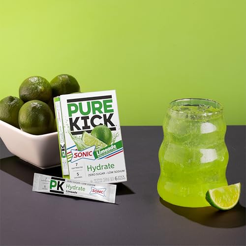 Image of PURE KICK Hydration Singles to Go Drink Mix, Sonic Limeade, Includes 12 Boxes with 6 Packets in Each Box, 72 Total Packets