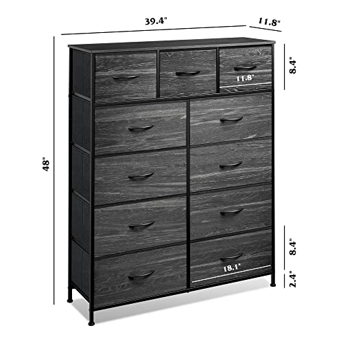 Wlive 11-Drawer Dresser, Fabric Storage Tower For Bedroom, Hallway, Nursery, Closet, Tall Chest Organizer Unit With Fabric Bin, Steel Frame, Wood Top, Easy Pull Handle, Charcoal Black Wood Grain Print #TOP2