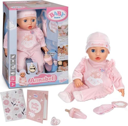 BABY Born Annabell 43 cm - Weiche Babypuppe mit 7 elektronischen Funktionen & Sound - Geeignet für Kinder ab 3 Jahren - Puppe inkl. Zubehör - Benötigt Batterien