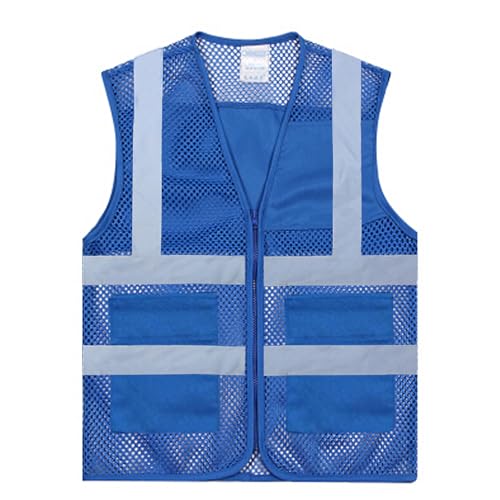 TopTie Asian kamizelka bezpieczeństwa z siateczki, wysoka widoczność i kieszenie, wiele kolorów do zajęć zespołowych, Slim Fit-Blue-3XL