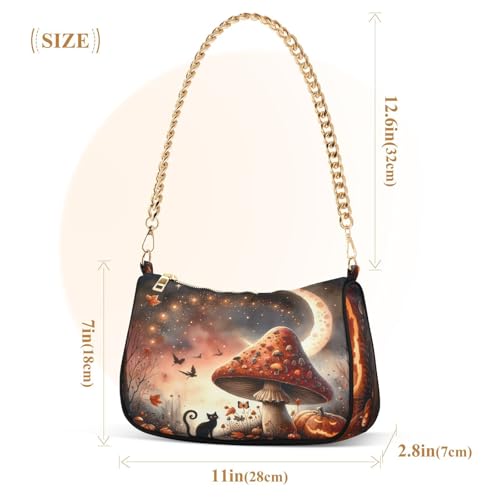 Watercolor Halloween Mushroom Shoulder Bag for Women, Handbag with Chain Strap, Soft Purse Tote Bag for Ladies2