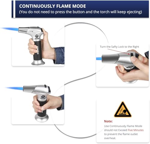 Sondiko Isqueiro de tocha de butano, lanterna de creme brulee recarregável com chama ajustável, trav