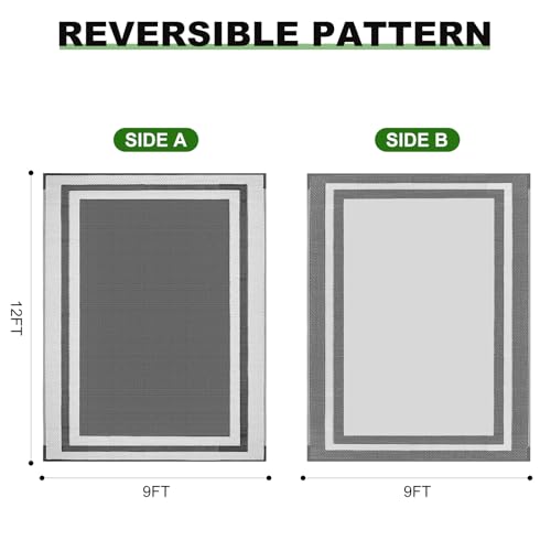 RURALITY Outdoor Rugs 9x12 Waterproof for Patios Clearance,LargePlastic Straw Mats for Backyard,Porch,Deck,Balcony,Grey&White by RURALITY - Image 3