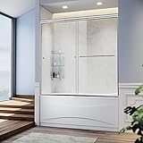 SUNNY SHOWER Sliding Bath-Tub Glass Shower Doors 58.5-60 in. W x 57 3/8 in. H Bypass Sliding Shower Tub Door 1/4 in. Clear Glass Shower Enclosure Doors for Bathroom, Chrome Finish