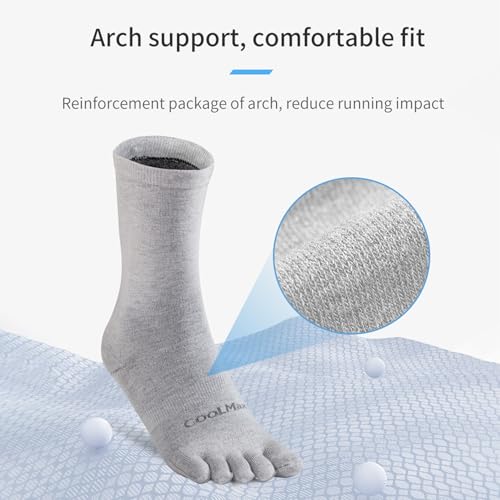 OrrinSports Meias de dedo do pé para homens e mulheres Coolmax meias de cinco dedos 3 pares de meias