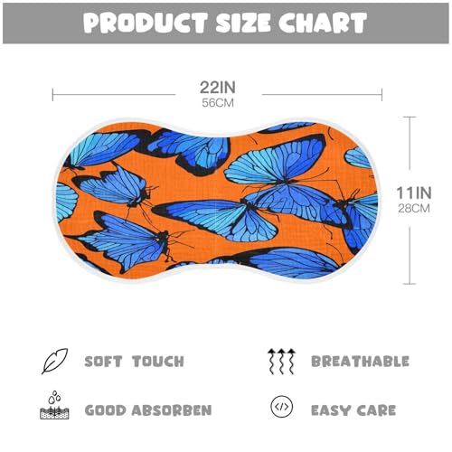 Kigai Blue Butterflies Burp Cloths for Baby 4-Layer Cotton Muslin Burping Cloths 22x11 inch Super Soft & Absorbent Spit Up Burp Rags for Newborn Boys Girls 1 Pack2
