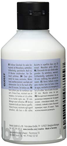 Marabu 11350013000 - Farbloser aqua Klarlack, transparent 250 ml Flasche, hochglänzender Acryl - Lack auf Wasserbasis, für Hobby und Freizeit, zum Lackieren vieler Bastelarbeiten und Materialien