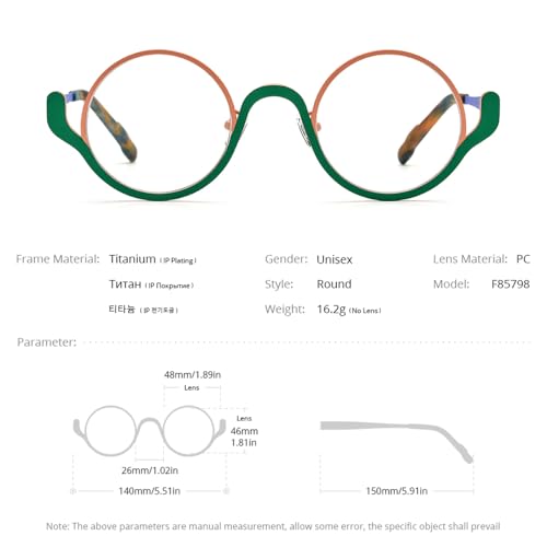 Image of FONEX Colorful Pure Titanium Glasses Frame Women Retro Round Eyeglasses
